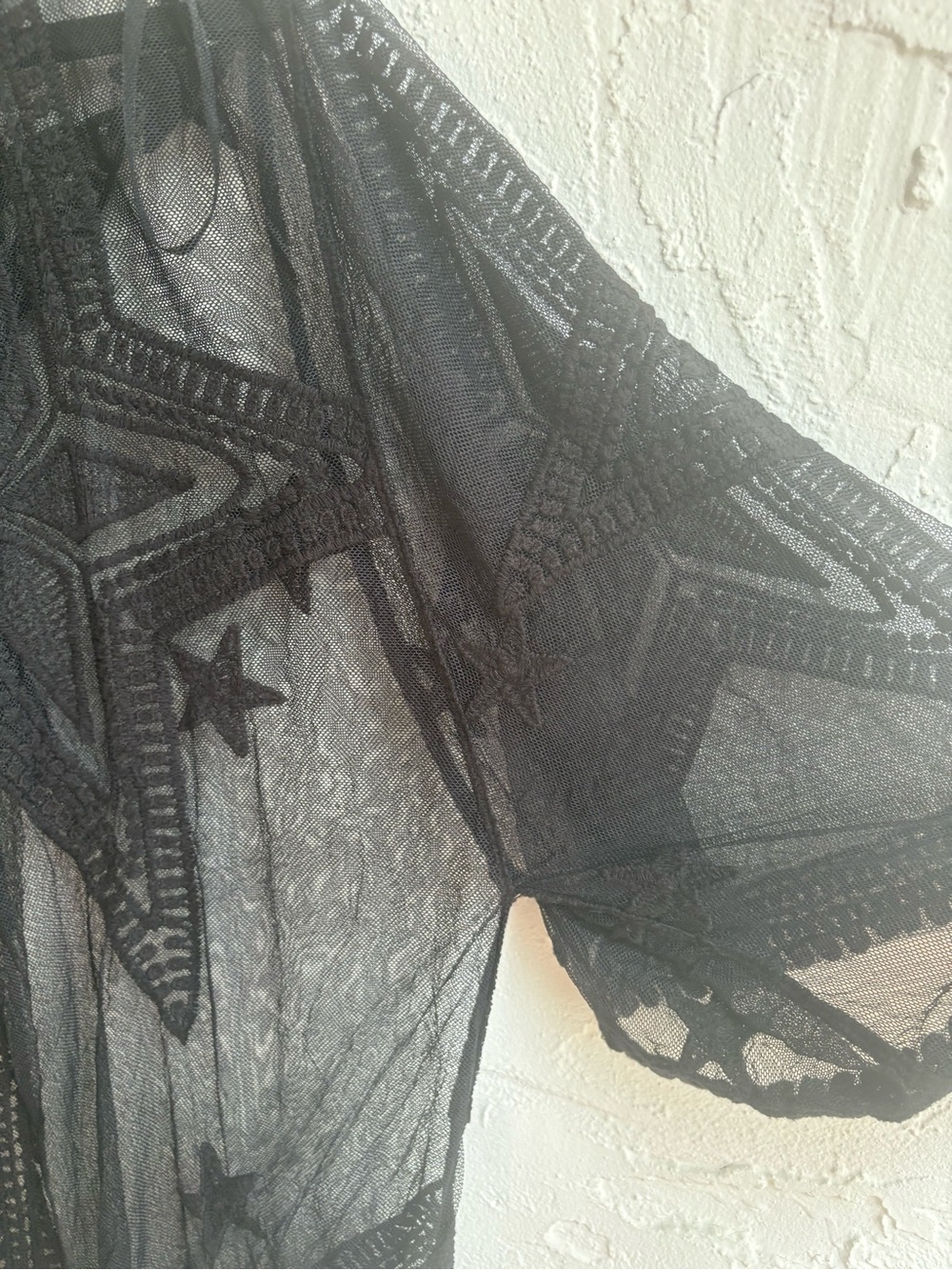 NWT Rebellion Again Black Star Embroidered Mesh Duster Kimono M - Picture 4 of 7
